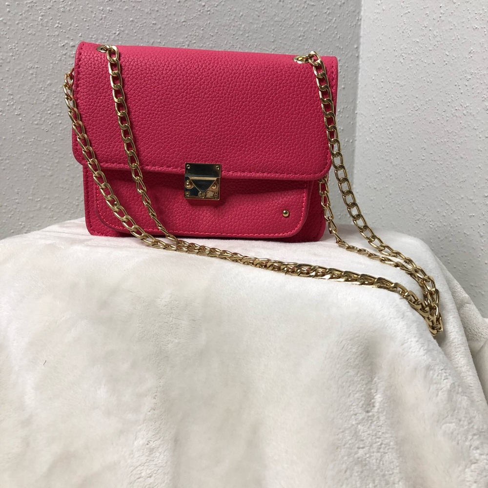 Pink Handbag with Gold shoulder straps